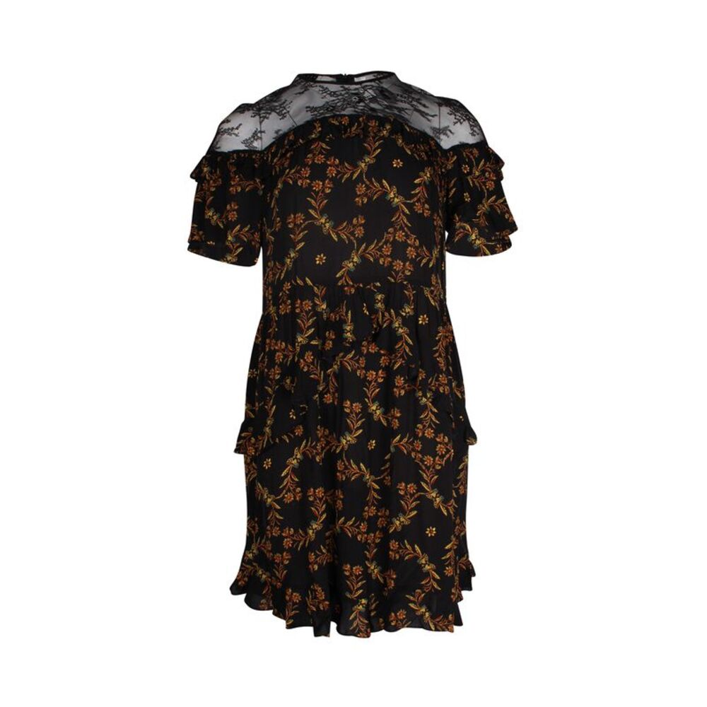 Sandro Alderic Ruffled Floral-Print Mini Dress in Black Viscose